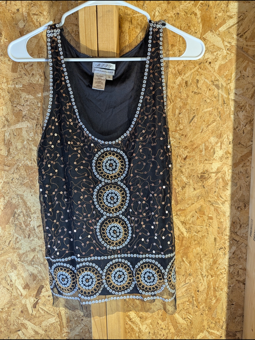 Sequined Black Embellished Tank Top